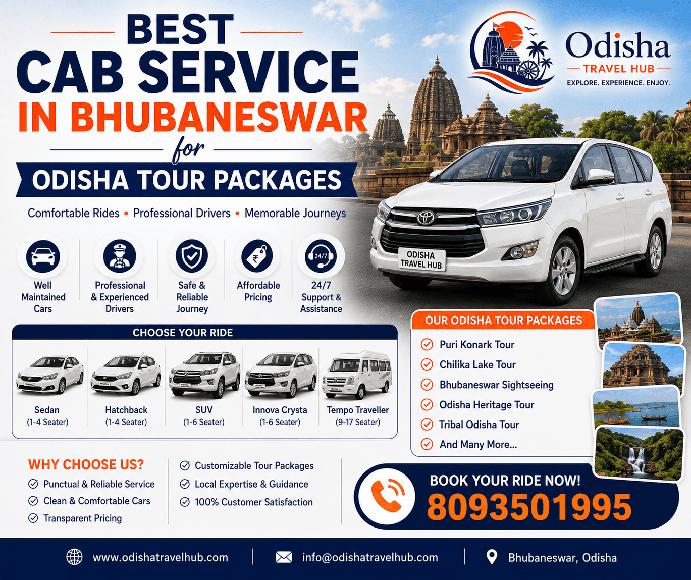 Tourists traveling in comfortable Bhubaneswar taxi service for Odisha sightseeing and tour packages