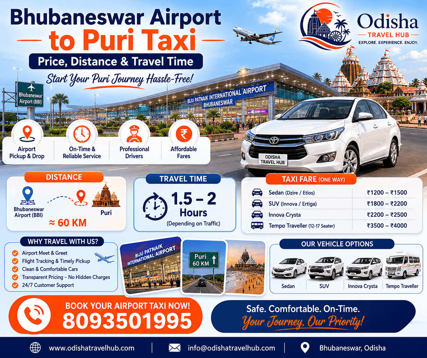 Tourists traveling from Bhubaneswar Airport to Puri in comfortable taxi service